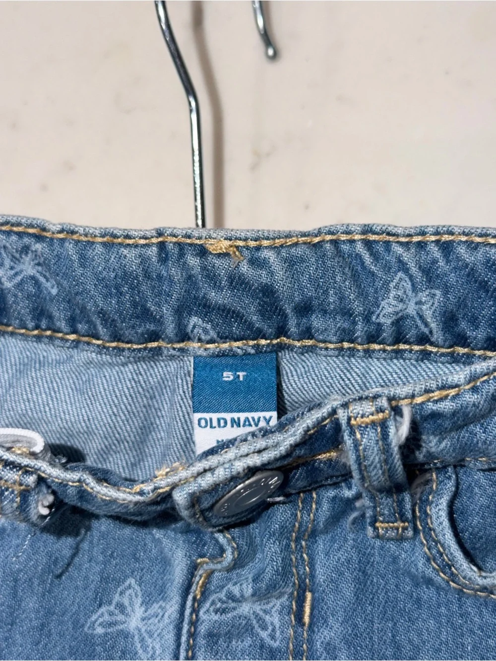 Old Navy Blue Denim Butterfly Print Frayed Hem Shorts